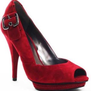 Guess ‘Bukala’ Red Suede Peep Toes w/ Buckle